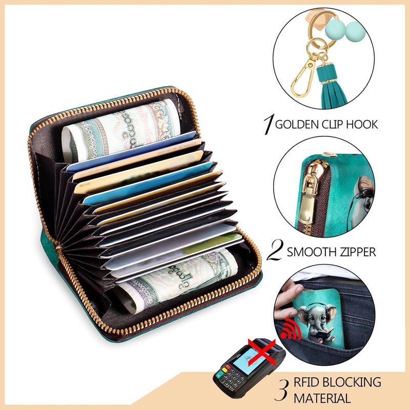 Yonlevres Credit Card Holder RFID Wallet, Small Card Holder Wallet for Women with Keychain Zipper, Funny Leather Print Credit Card Wallets Accordion Gift - Image 4